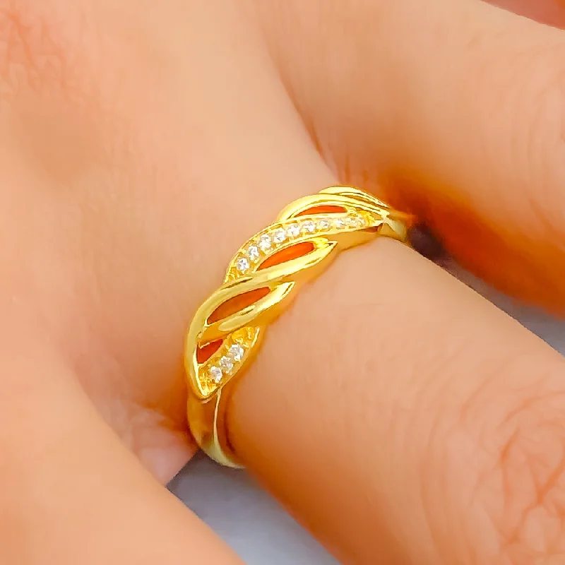 Women’s minimalist engagement rings-Attractive Wavy 18K Gold + Diamond Ring