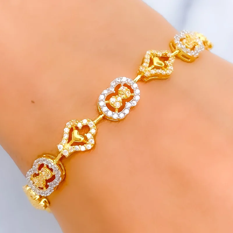 Women’s crystal bangles-Two-Tone Heart Accented 22k Gold CZ Bracelet