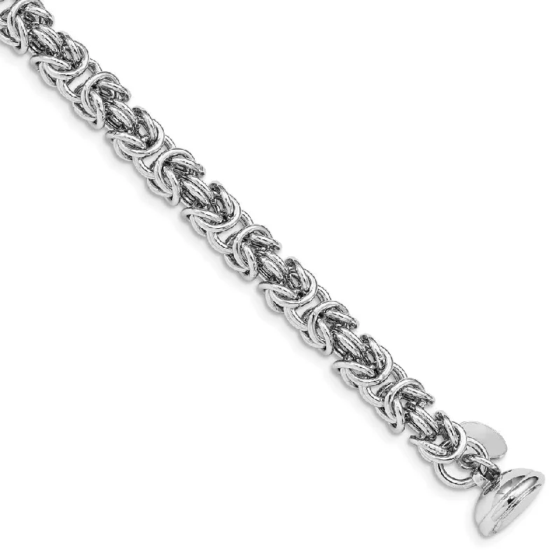 Women’s tennis bracelets-Sterling Silver Rhodium Plated Polished Byzantine Bracelet-WBC-QG5010-7.5