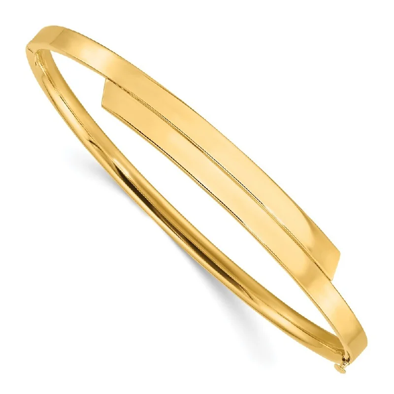 Women’s trendy bracelets-14k Yellow Gold 2/16 Overlap Hinged Bangle Bracelet, 7" (W-7.4mm)