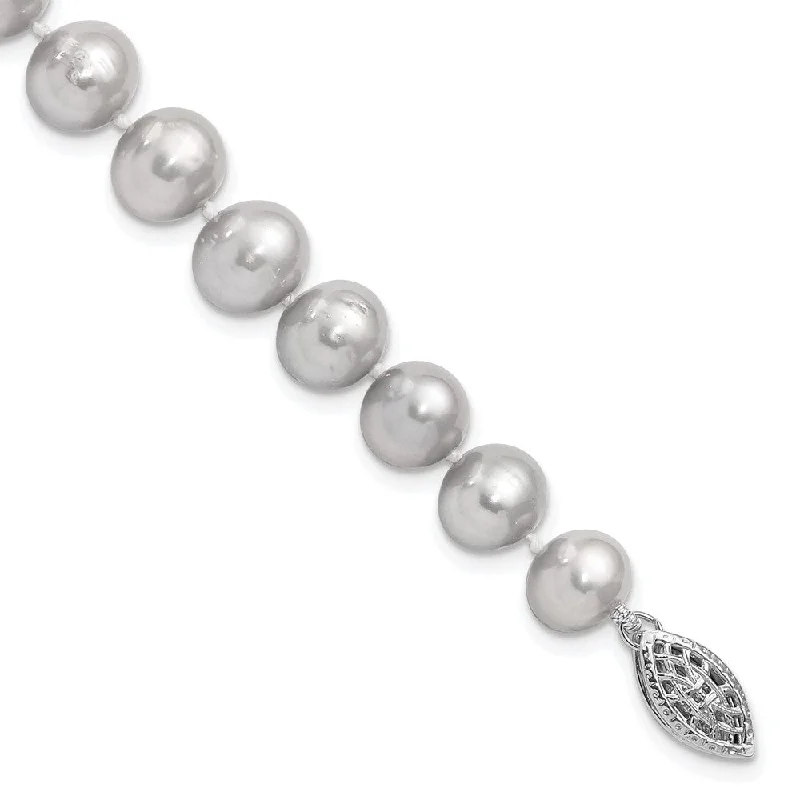 Women’s custom gemstone bracelets-Sterling Silver Rhodium 8-9mm Grey FWC Pearl Bracelet-WBC-QH5163-7.25