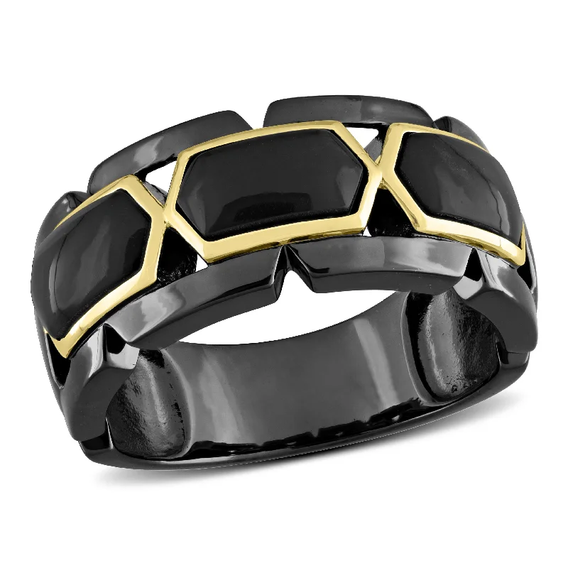 Women’s white gold rings-Miadora 2 3/8ct TDW Black Onyx Mens Ring in Black Rhodium and Yellow Plated Sterling Silver