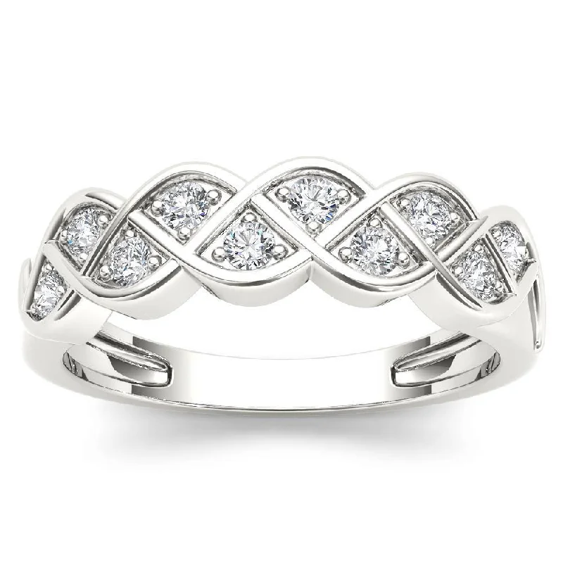 Women’s eternity bands-De Couer 10k White Gold 1/4ct TDW Diamond Entangled Lace Ring - White H-I