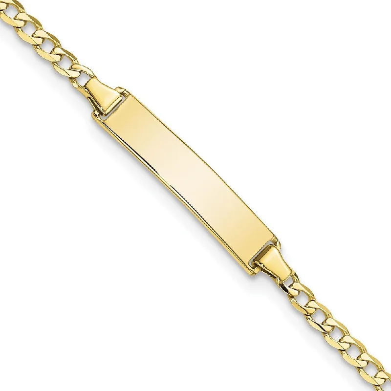 Women’s gold-plated bracelets-10k Yellow Gold Flat Curb Link ID Bracelet, 7" (W-4.07mm)