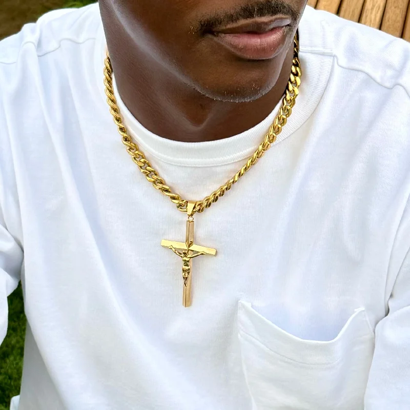 Women’s classy necklaces-Men's Gold Large Statement Crucifix Necklace