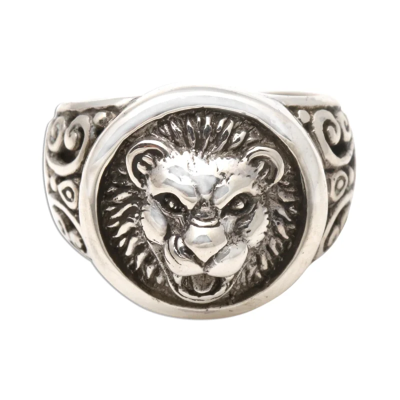 Women’s rose gold rings-Novica Handmade Lion Strength Men'S Sterling Silver Ring