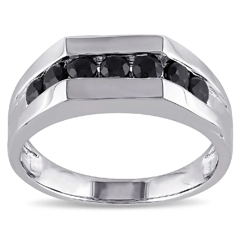 Women’s personalized name rings-Miadora Sterling Silver Black Sapphire Men's Eternity Ring