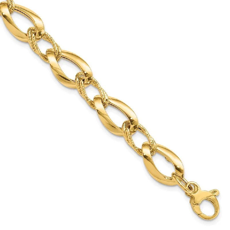 Women’s antique bracelets-14k Yellow Gold 10mm Diamond-Cut Fancy Link Bracelet, 8"