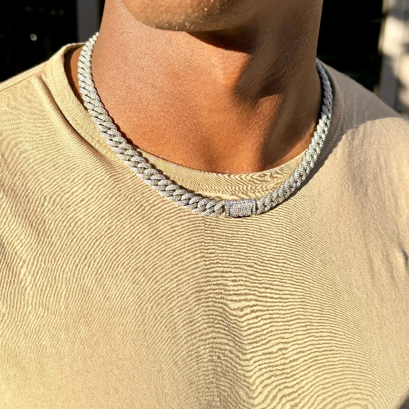 Women’s religious necklaces-Men's Silver Diamond Cuban Chain Necklace