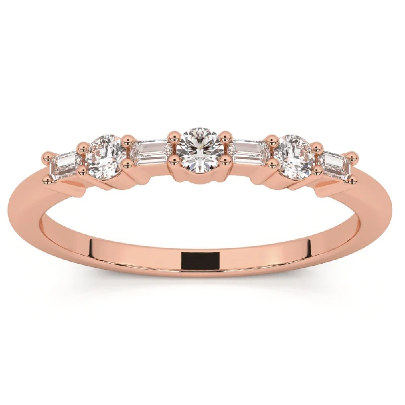 Women’s rose gold engagement rings-1/4Ct Baguette & Round Diamond Wedding Ring Stackable Band 14k Gold Lab Grown