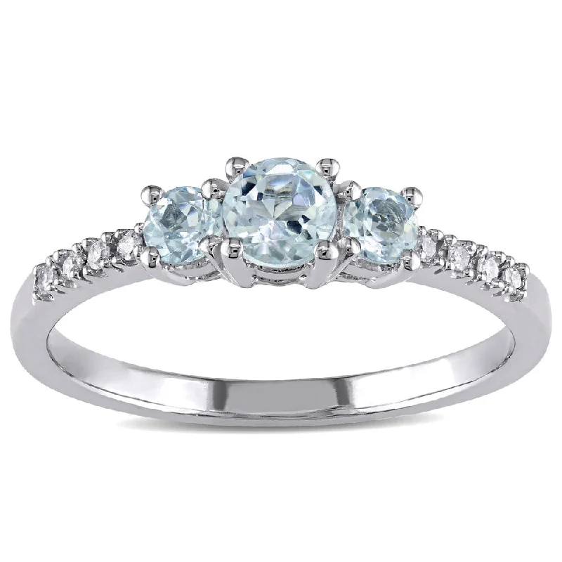 Women’s multi-stone rings-Miadora 10k White Gold Aquamarine and Diamond Ring (H-I,I2-I3)