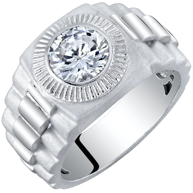 Women’s oversized rings-Men's 2 ct Moissanite Round Sterling Silver Ring in Matte Finish