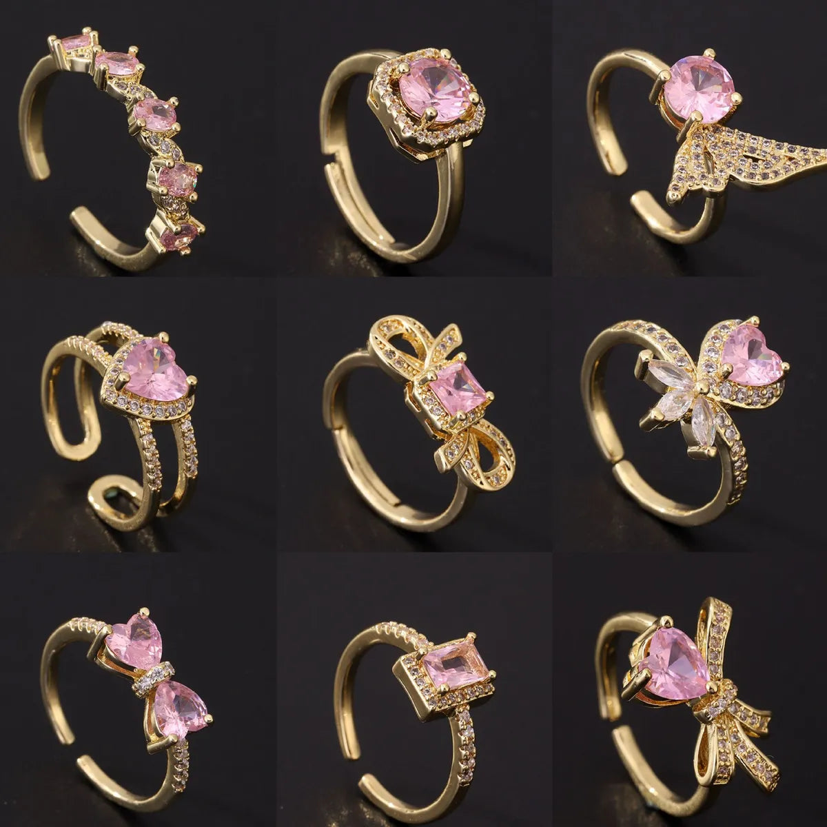 Women’s floral rings-Cute Romantic Style Pink Zircon Ring Affordable Luxury Fashion Open Adjustable Ring Women's Retro Creative Design