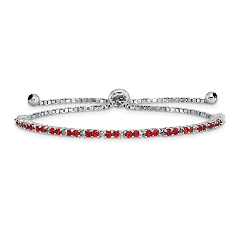 Women’s infinity bracelets-Sterling Silver Rhod-plated July Red CZ Adjustable Bracelet-WBC-QG4757JUL