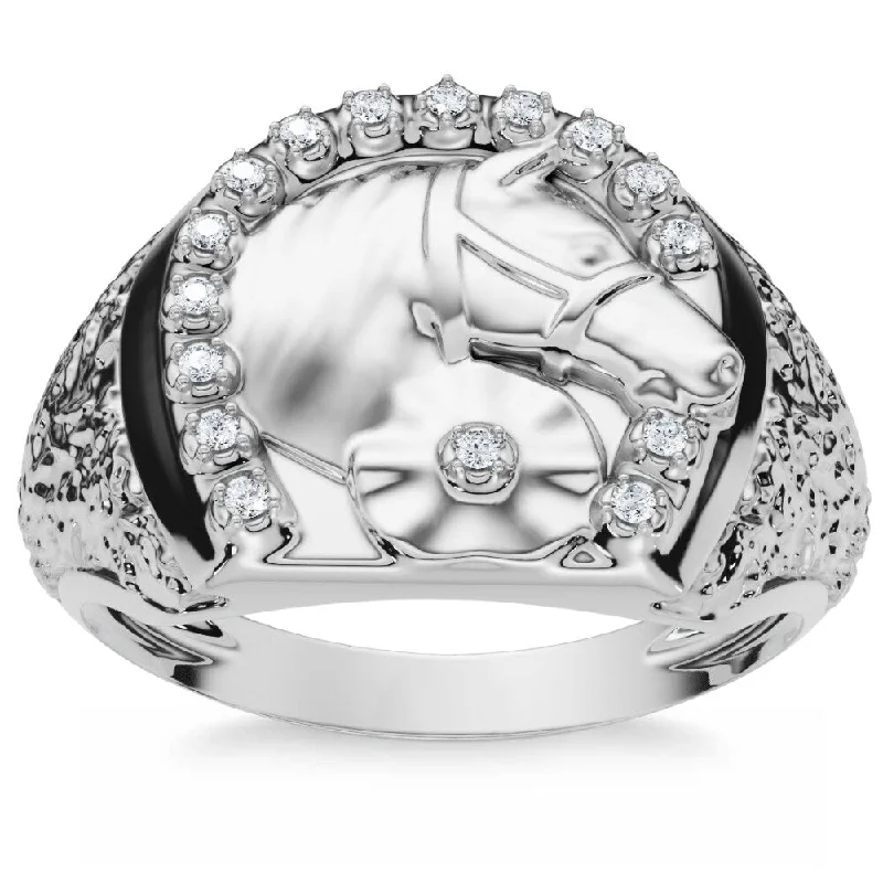 Women’s luxury rings-Men's Pinkie Horse Lucky Diamond Ring Gold Lab Grown