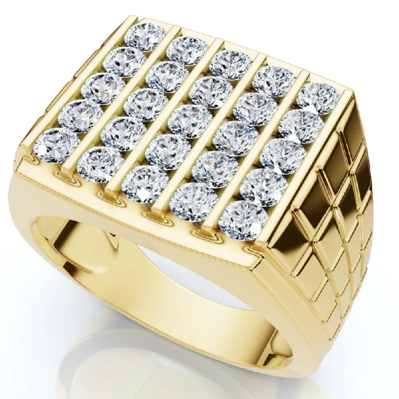 Women’s floral rings-2Ct Men's Diamond Five-Row Ring Yellow Gold