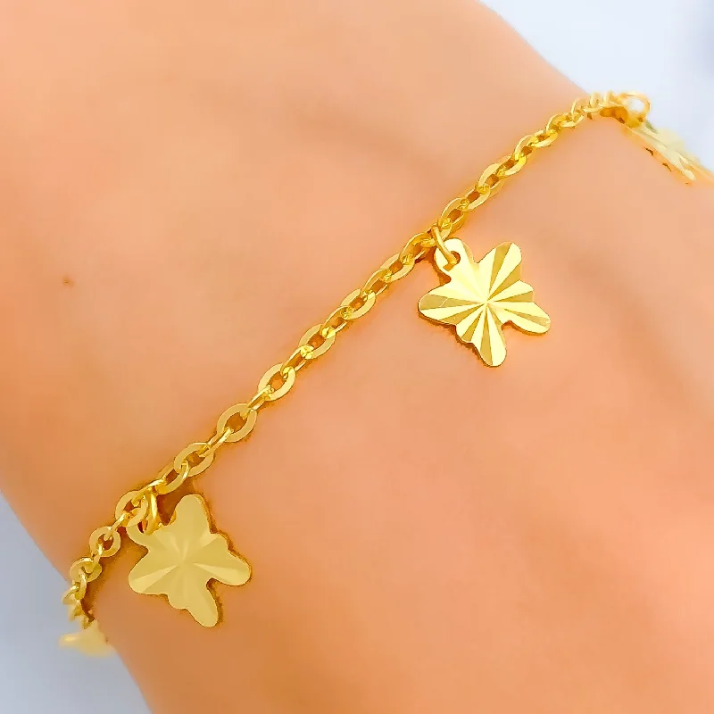 Women’s sterling silver bracelets-Shimmering Beautiful Butterfly 22k Gold Charm Bracelet