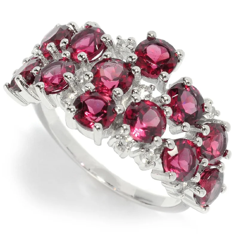 Women’s intricate design rings-Sterling Silver 4.5ctw Rhodolite and White Topaz Cluster Wide Ring - Red