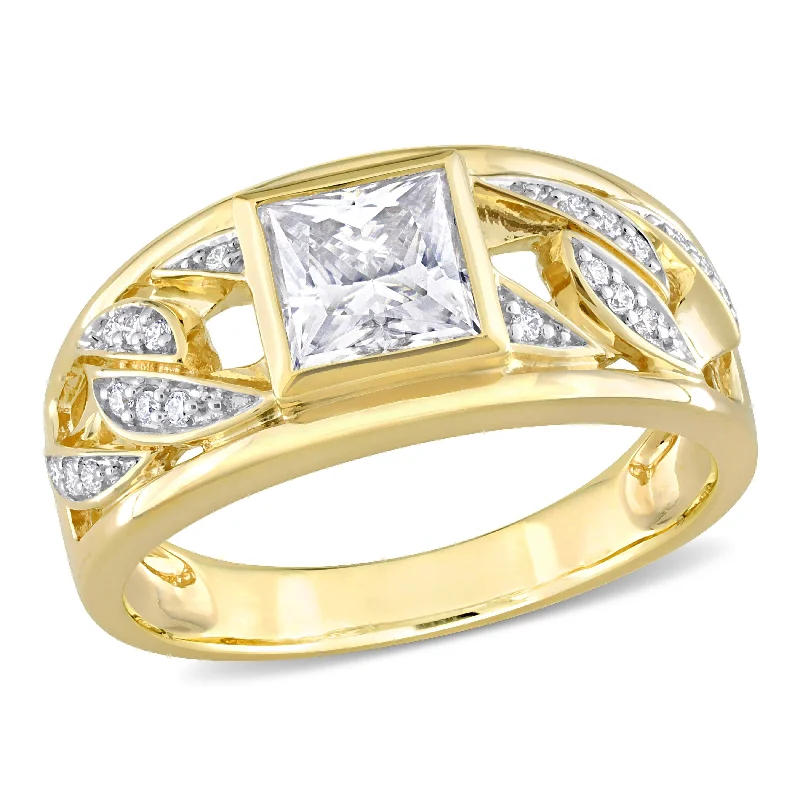 Women’s personalized rings-Miadora 1 1/3 CT TW Moissanite Mens Ring with Link Design in 10k Yellow Gold