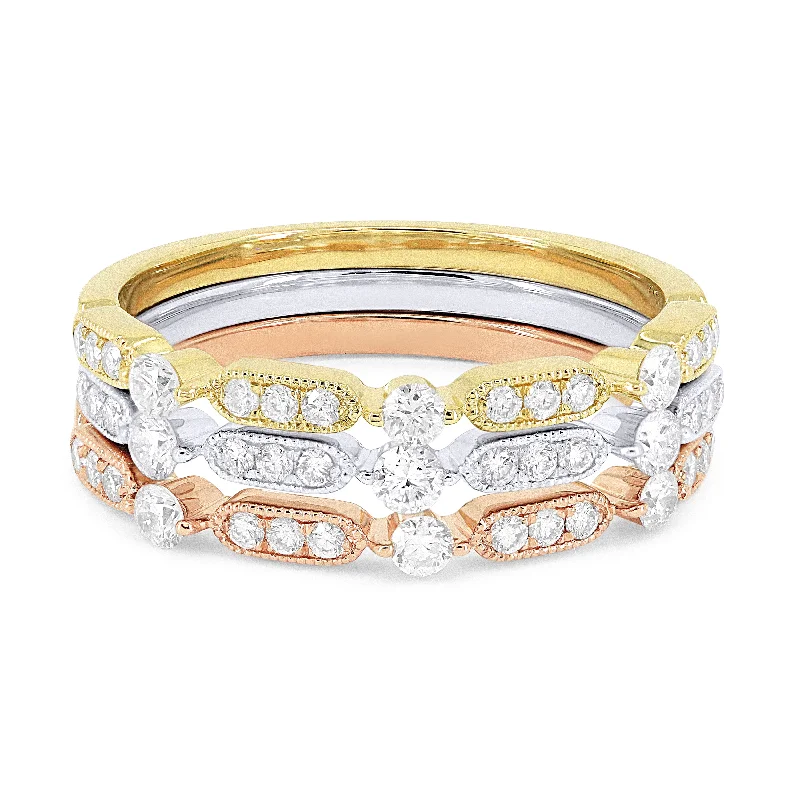 Women’s bridal engagement rings-14K Tri Color Gold,white Diamond Ring