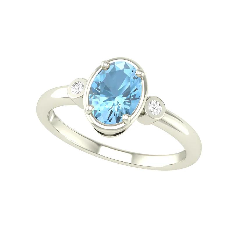 Women’s white gold engagement rings-10kt White Gold Aquamarine And Diamond Ring