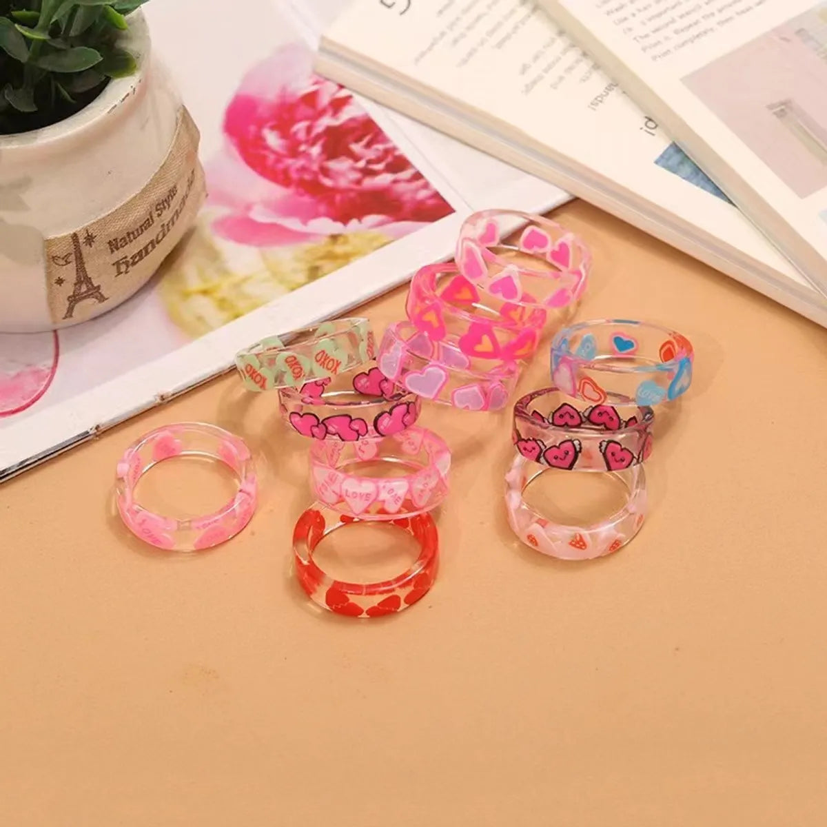 Women’s rose gold rings-Vacation Modern Style Heart Shape Smile Face Flower Plastic Resin Women'S Rings