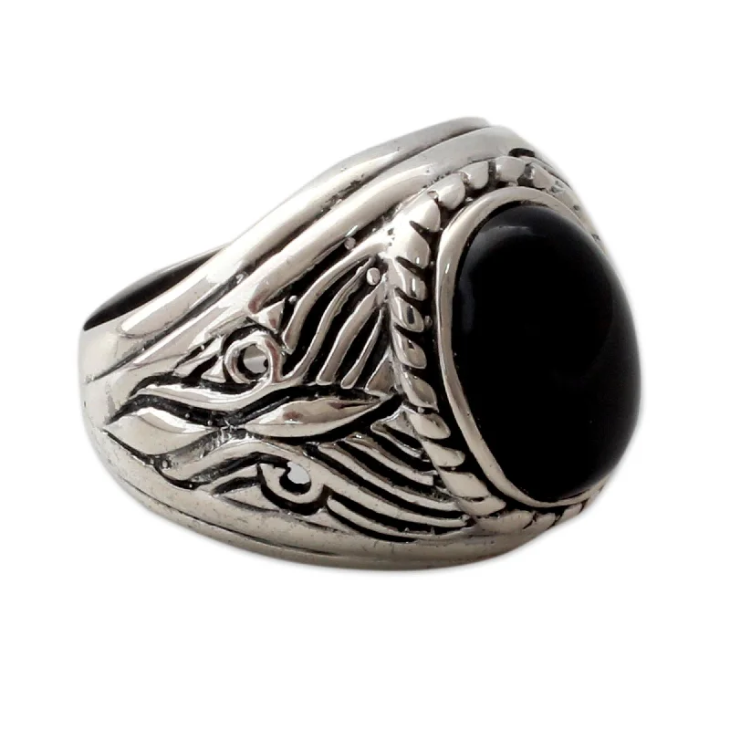 Women’s luxurious platinum rings-Novica Handmade Dark Waves Men'S Onyx Ring