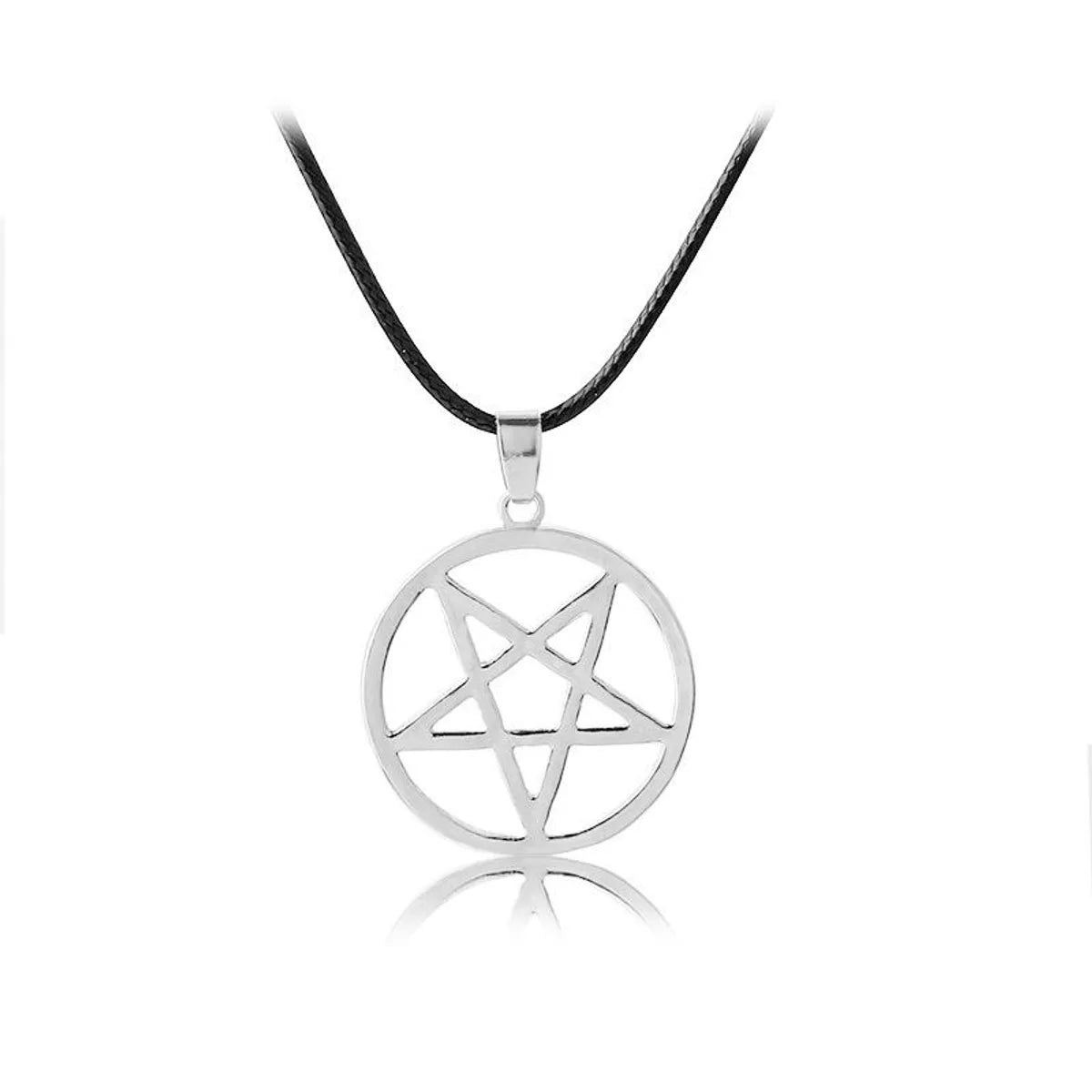 Women’s engagement necklace sets-Fashion Hollow Pentagram Necklace 3d Black Deacon Pentagram Satan Logo Necklace