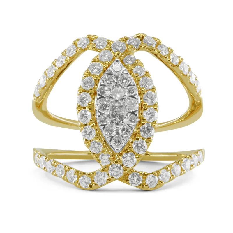 Women’s bridal engagement rings-14K White And Yellow Gold,white Diamond Ring