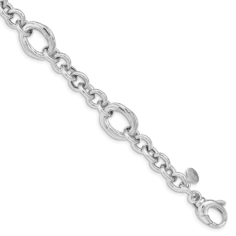 Women’s bangle bracelets-Sterling Silver Rhodium Plated Polished Link Bracelet-WBC-QG4844-7.25