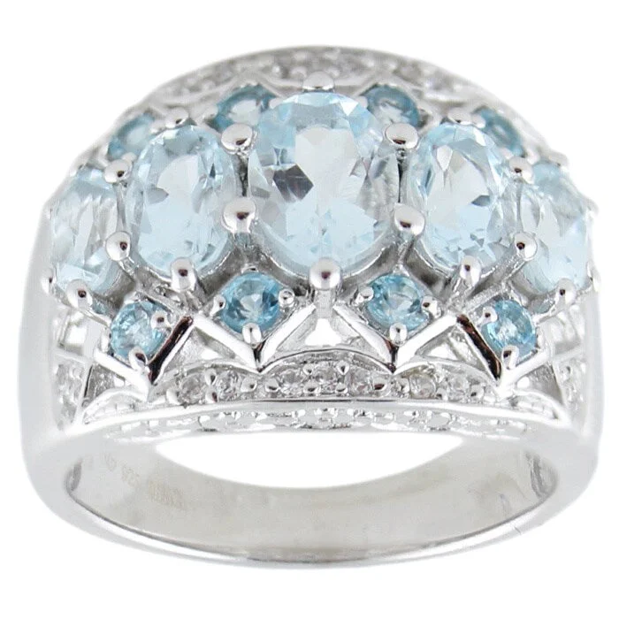 Women’s vintage-inspired diamond rings-Sterling Silver 2.59 TGW Aquamarine, Swiss Blue Topaz Ring