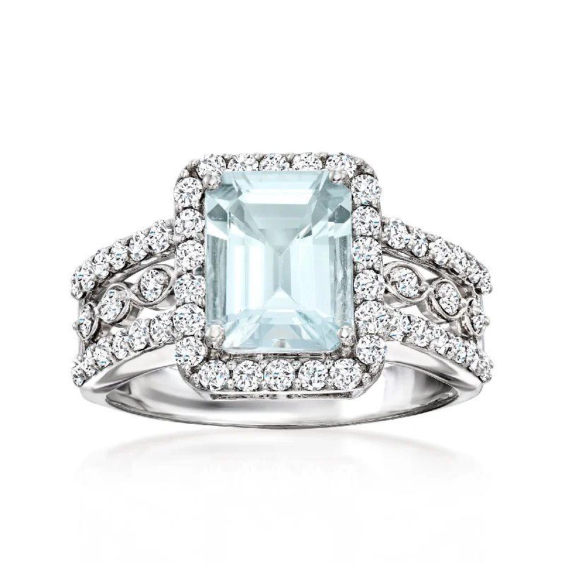 Women’s engagement rings with aquamarine-Ross-Simons Aquamarine and . Diamond Ring in 14kt White Gold