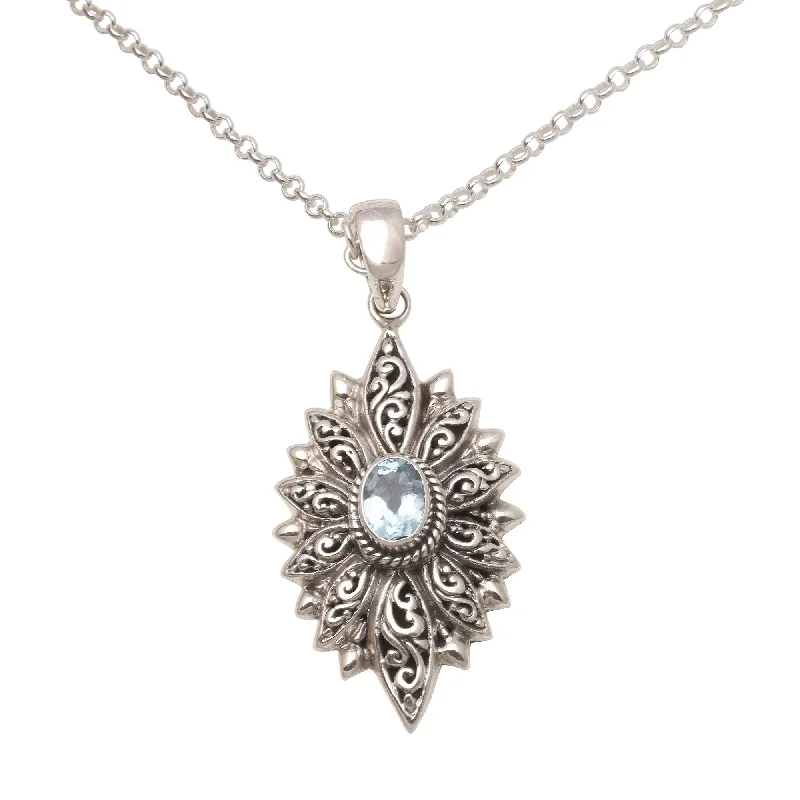 Women’s gold-plated rings-Novica Handmade Glittering Snowflake Blue Topaz Pendant Necklace