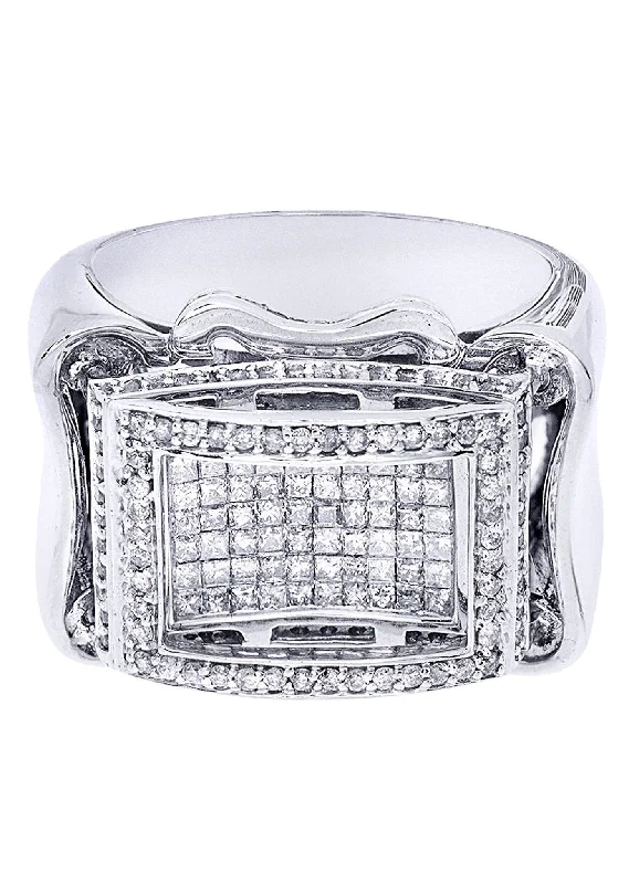 Women’s cluster engagement rings-White Gold Mens Diamond Ring| 1.2 Carats| 18.26 Grams