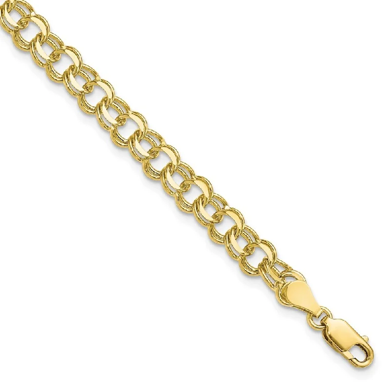 Women’s round bangles-10k Yellow Gold Solid Double Link Charm Bracelet, 7" (W-5.5mm)