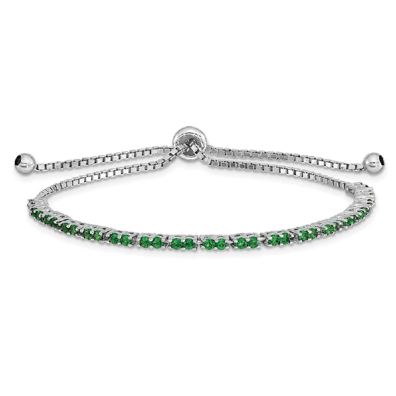 Women’s heart-shaped bracelets-Sterling Silver Rhod-plated May Green CZ Adjustable Bracelet-WBC-QG4757MAY