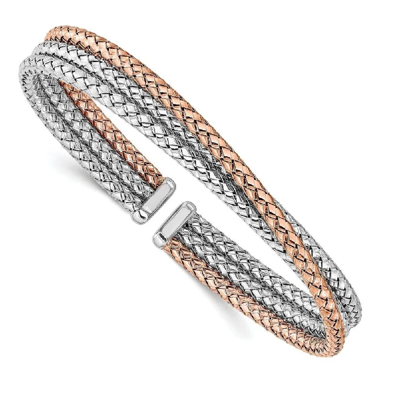 Women’s double-layered bracelets-925 Sterling Silver & Rose Gold-plated Cuff Bracelet