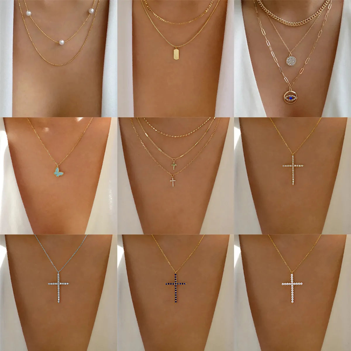 Women’s infinity charm necklaces-Fashion Cross Eye Butterfly Alloy Plating Women's Necklace