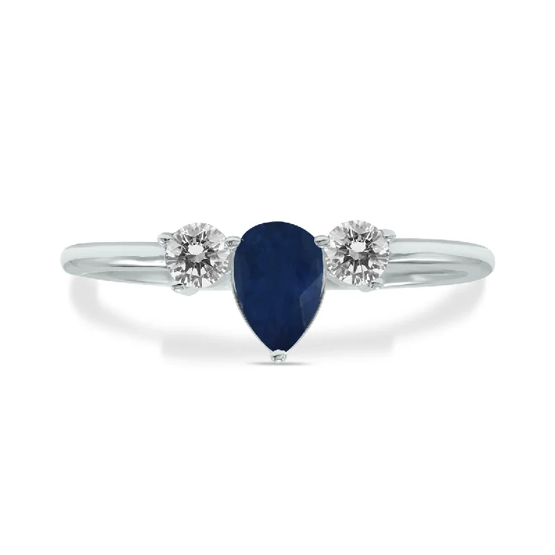 Women’s cushion-shaped diamond engagement rings-1/2 Carat Tw Pear Shape Sapphire And Diamond Ring In 10K White Gold