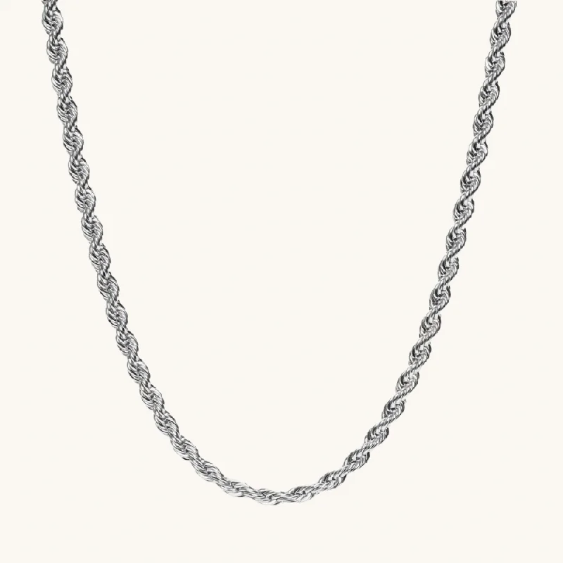 Women’s crystal necklaces-Men's Silver Rope Chain Necklace