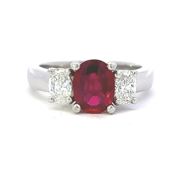 Women’s emerald engagement rings-Platinum Ruby and Diamond Ring