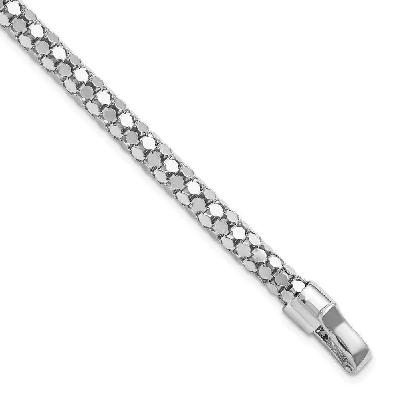 Women’s infinity bracelets-Sterling Silver Rhodium-plated Polished Fancy Mesh Bracelet-WBC-QG5854-7.5