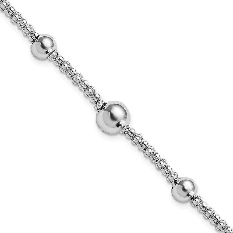 Women’s twisted bangles-Sterling Silver Rhodium-plated Beaded Popcorn Chain w/1in ext Bracelet-WBC-QG5888-7