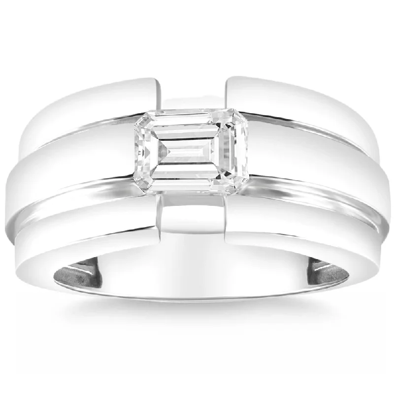 Women’s two-tone rings-Certified 2 1/2Ct Emerald Cut Solitaire Diamond Ring Gold Lab Grown Men's