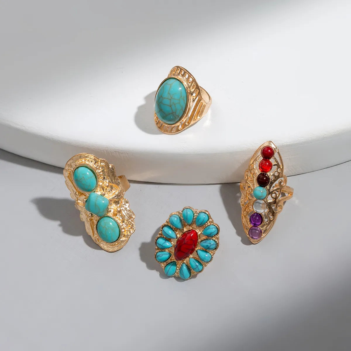 4 PCs Turquoise Open Ring (Gold 26G)