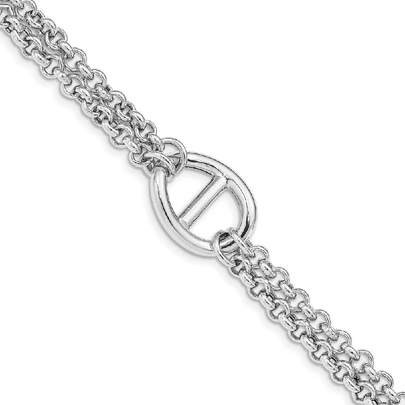 Women’s charm bracelets-Sterling Silver Rhodium Plated Polished Fancy Bracelet-WBC-QG5009-7.5