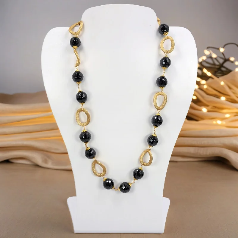 Women’s intricate design rings-Onyx and Gold-Tone Ring Wired Necklace