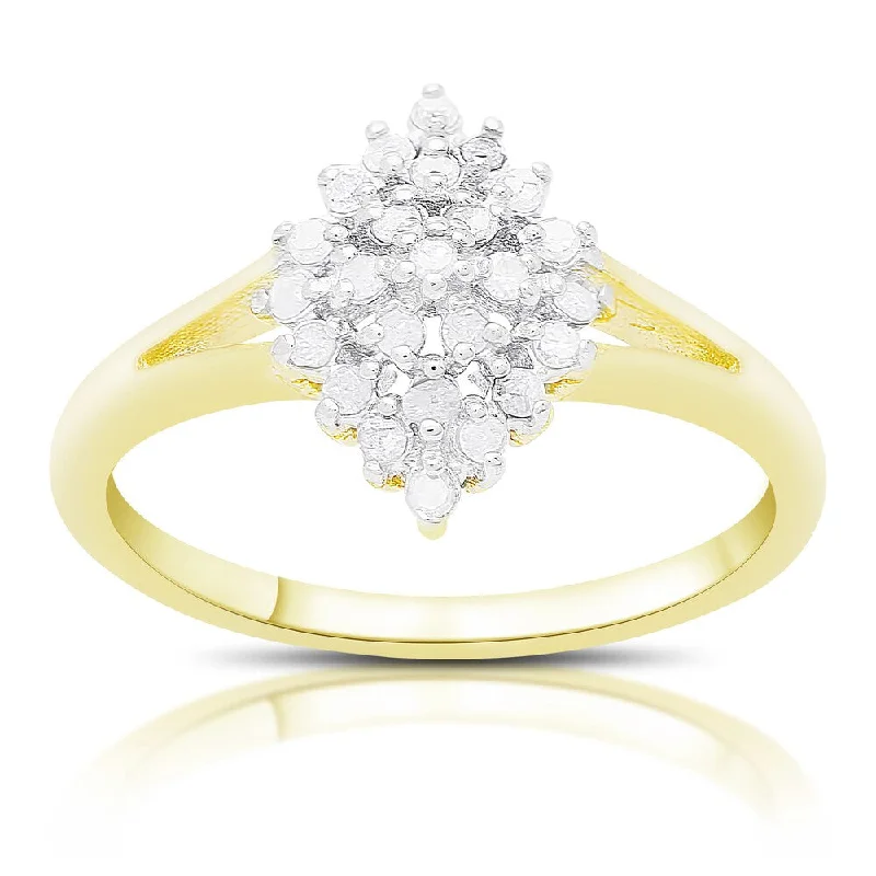 Women’s luxury wedding rings-Finesque Gold over Silver or Sterling Silver 1/4 Ct TDW Diamond Cluster Ring