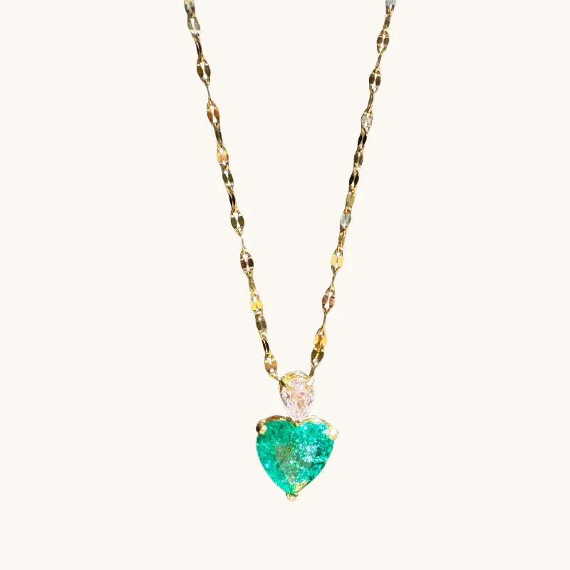 Women’s personalized name necklaces-Emerald Crystal Heart Necklace