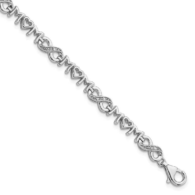 Women’s sparkly charm bracelets-Sterling Silver Rhodium-plated Heart Mom Infinity Diamond Bracelet-WBC-QDX1251